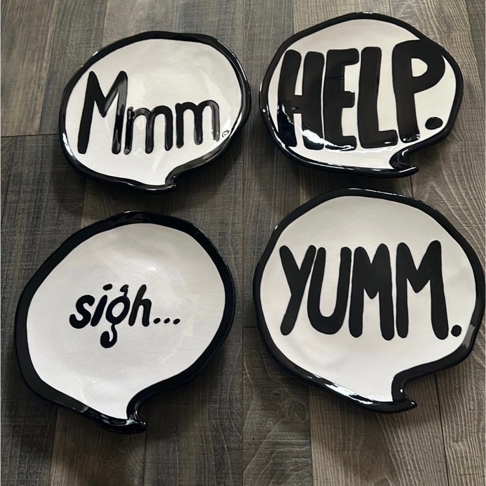 Joanne Delomba Word Plate Set of 4 Black and White with Love Joanne White Footed